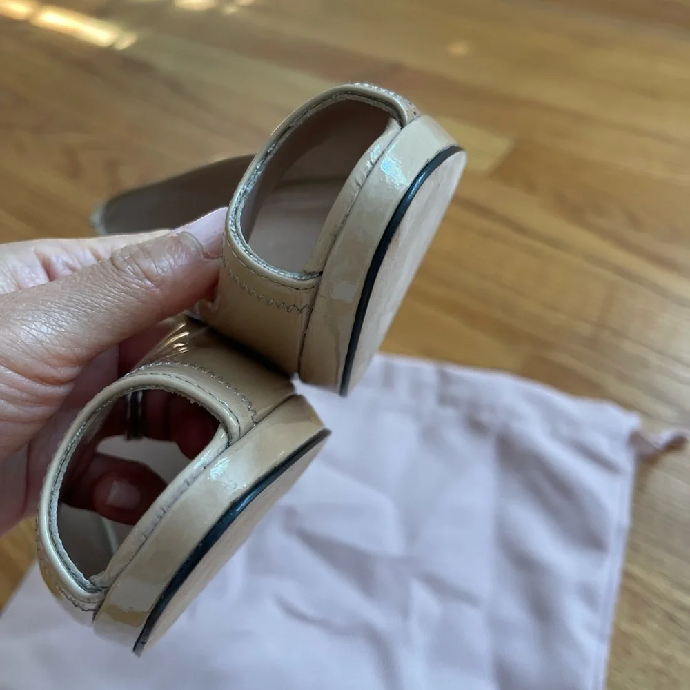 Stuart Weitzman Nude Patent Leather Open Toe Heels size 6 - Picture 11 of 13